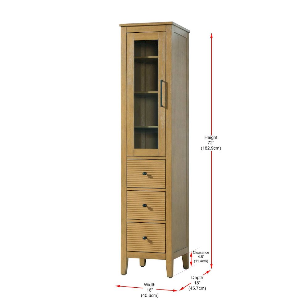 16 Inch Bath Storage Glass Cabinet in Honey Teak