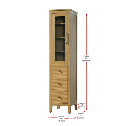 16 Inch Bath Storage Glass Cabinet in Honey Teak