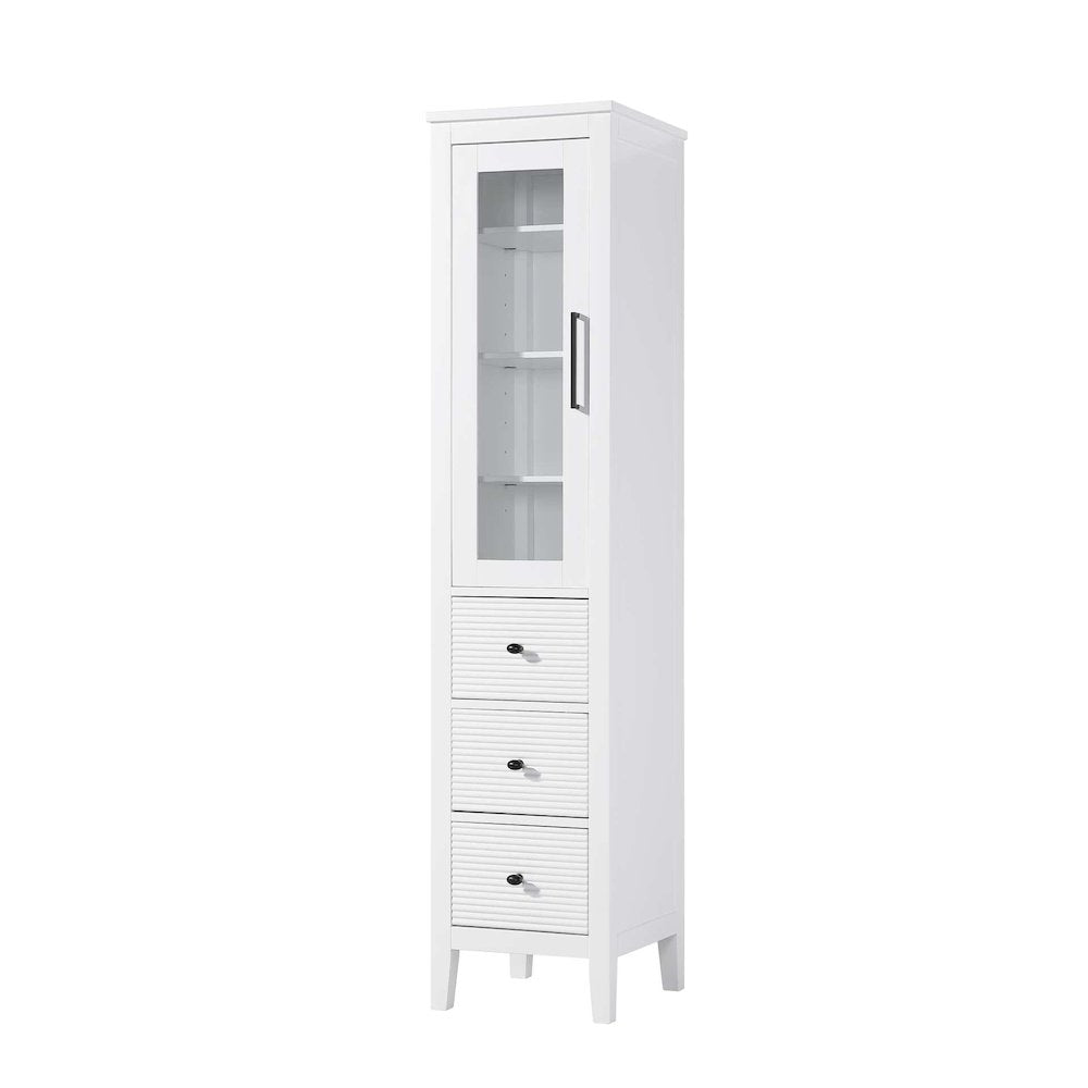 16 Inch Bath Storage Glass Cabinet in White
