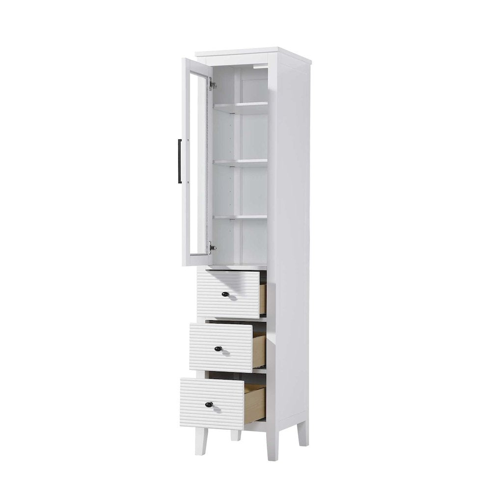 16 Inch Bath Storage Glass Cabinet in White