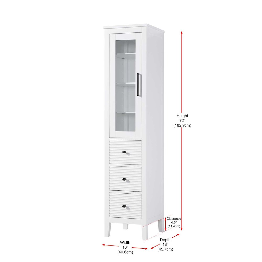 16 Inch Bath Storage Glass Cabinet in White