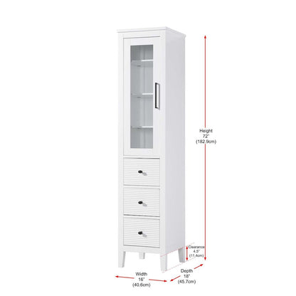 16 Inch Bath Storage Glass Cabinet in White