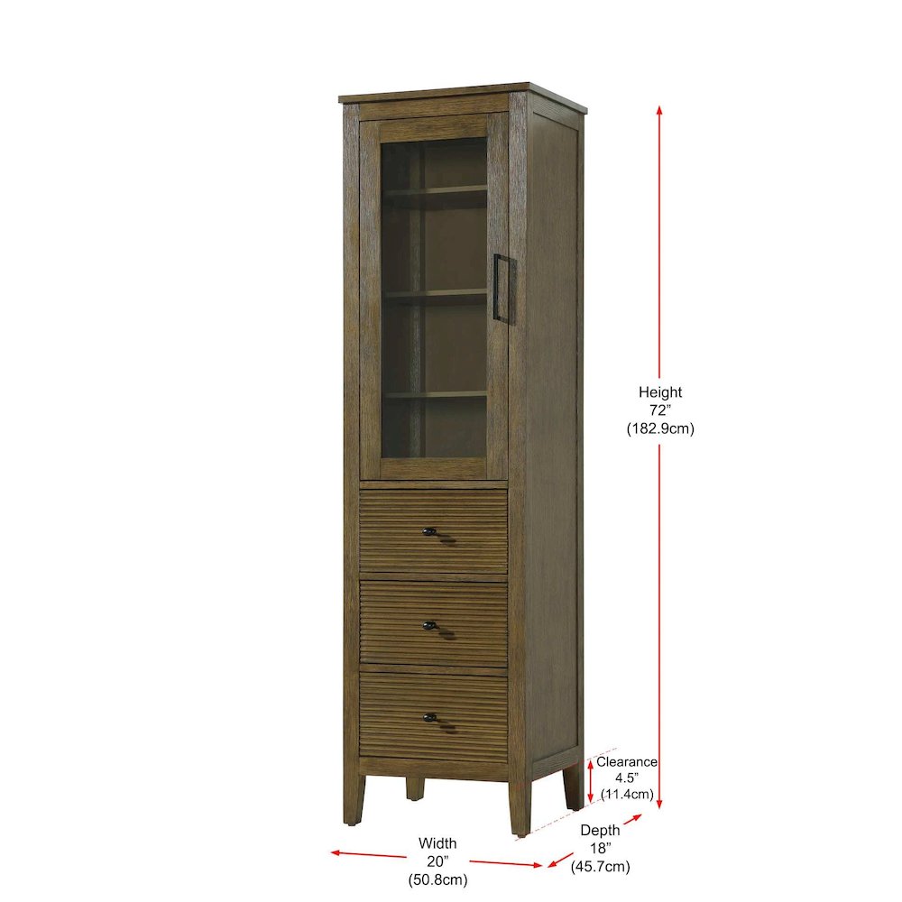 20 Inch Bath Storage Glass Cabinet in Hazel Oak