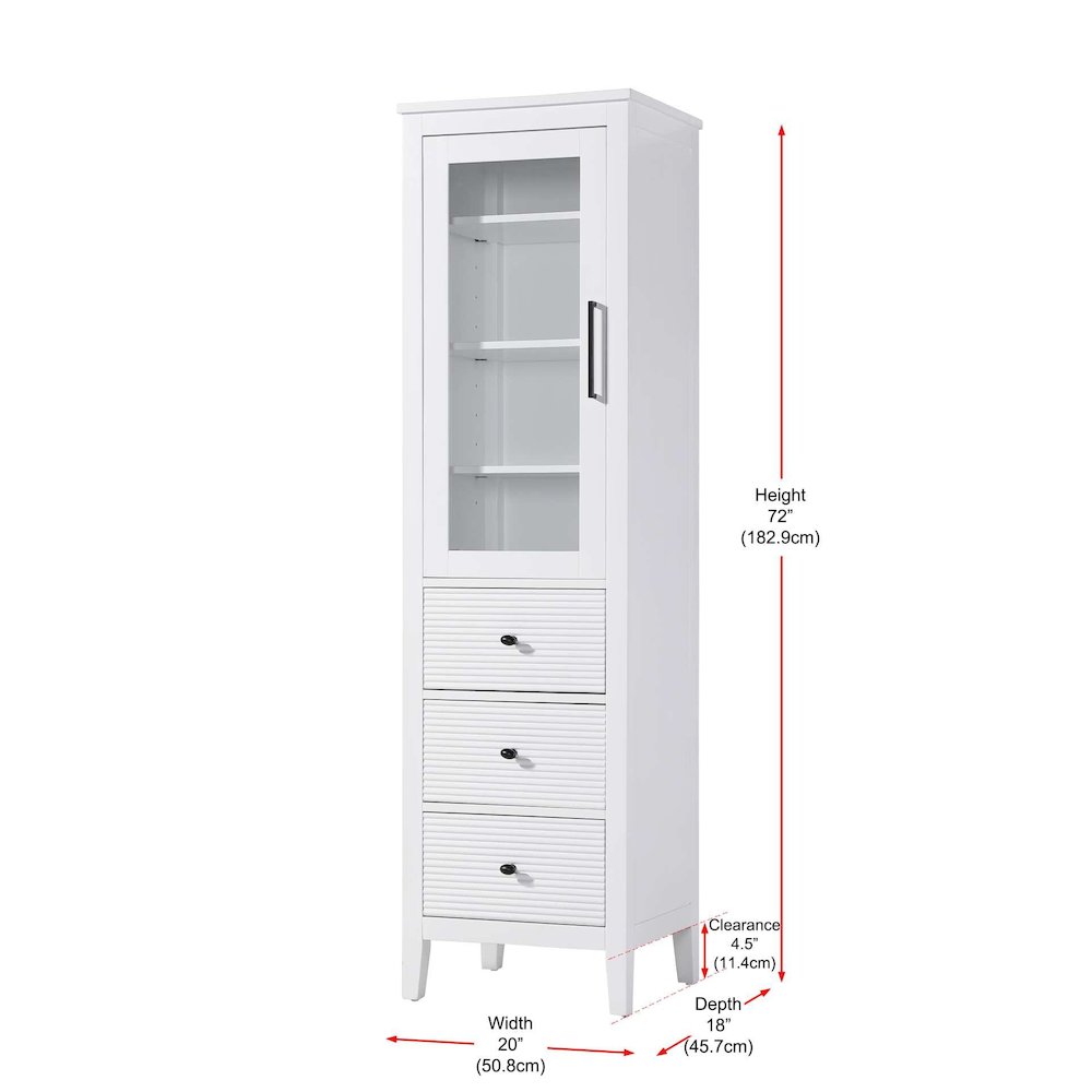 20 Inch Bath Storage Glass Cabinet in White