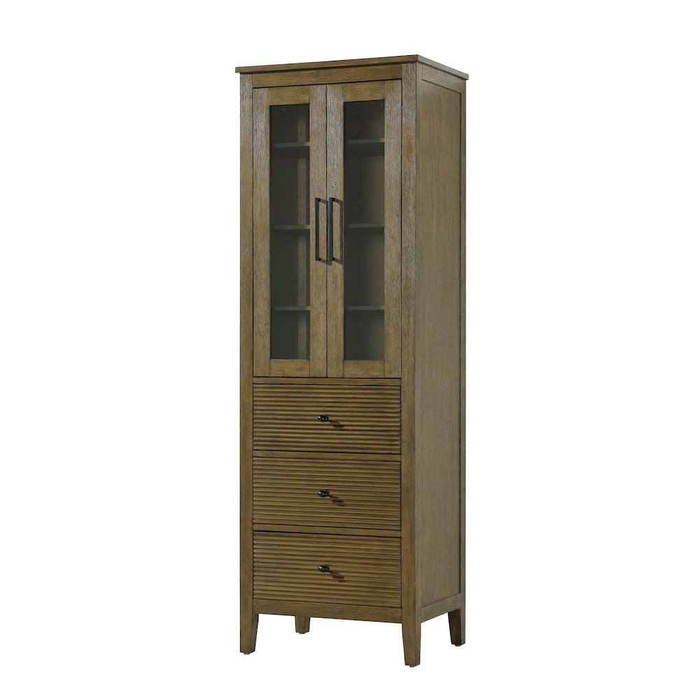 24 Inch Bath Storage Glass Cabinet in Hazel Oak