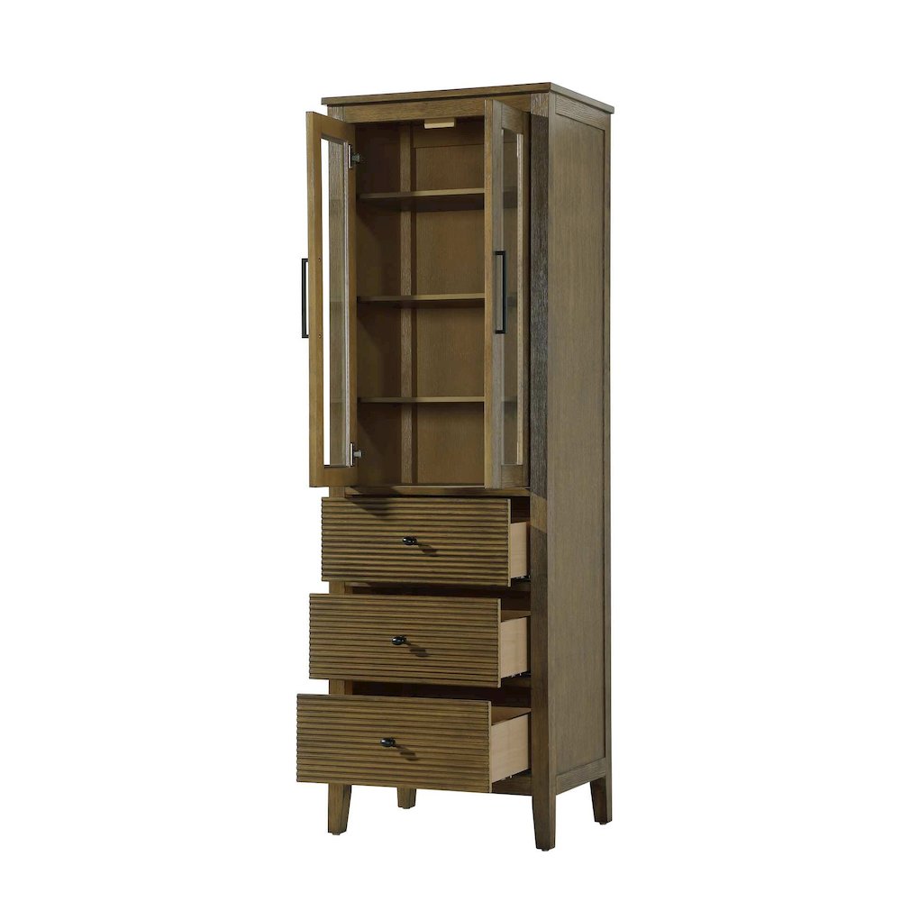 24 Inch Bath Storage Glass Cabinet in Hazel Oak