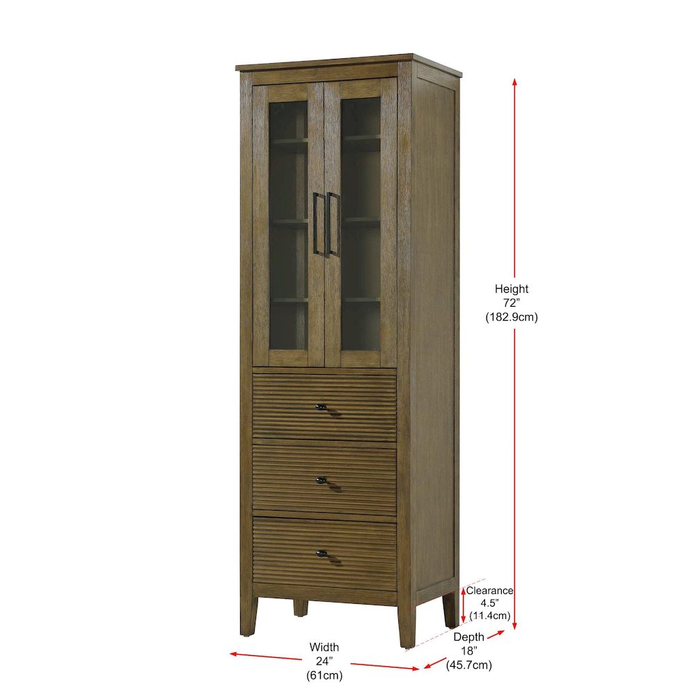 24 Inch Bath Storage Glass Cabinet in Hazel Oak