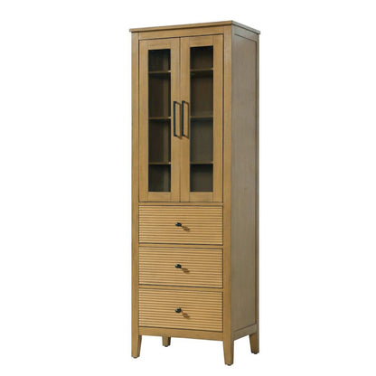 24 Inch Bath Storage Glass Cabinet in Honey Teak