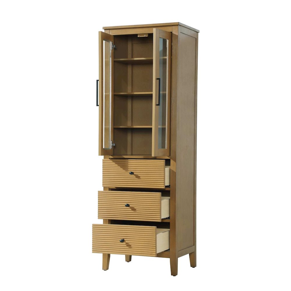 24 Inch Bath Storage Glass Cabinet in Honey Teak