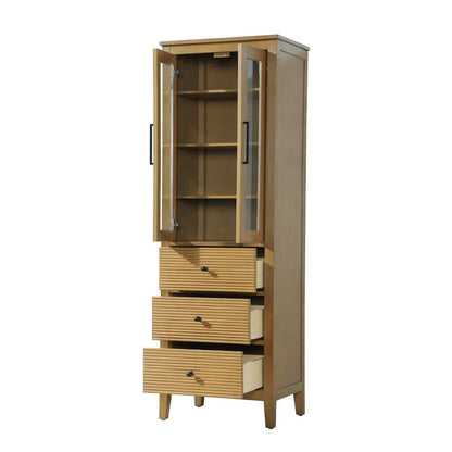24 Inch Bath Storage Glass Cabinet in Honey Teak