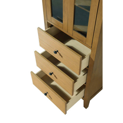 24 Inch Bath Storage Glass Cabinet in Honey Teak