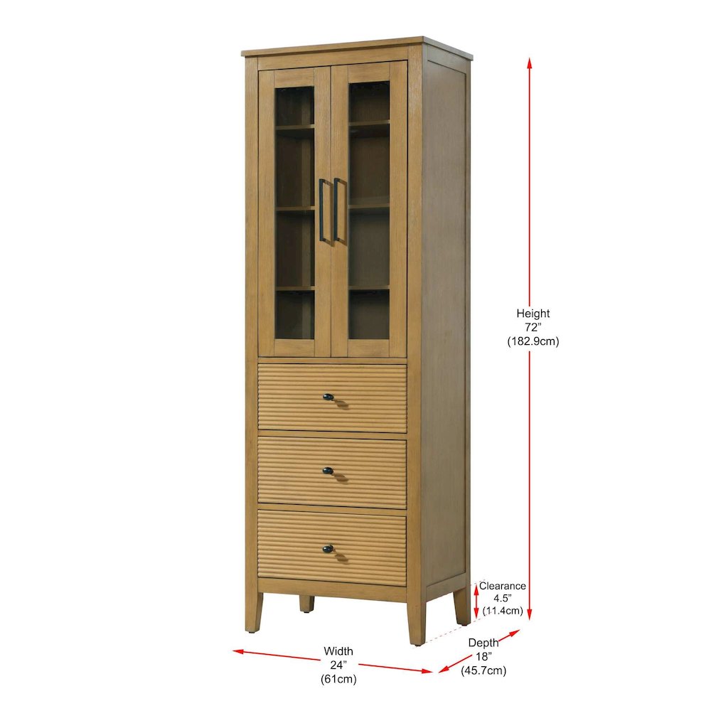 24 Inch Bath Storage Glass Cabinet in Honey Teak