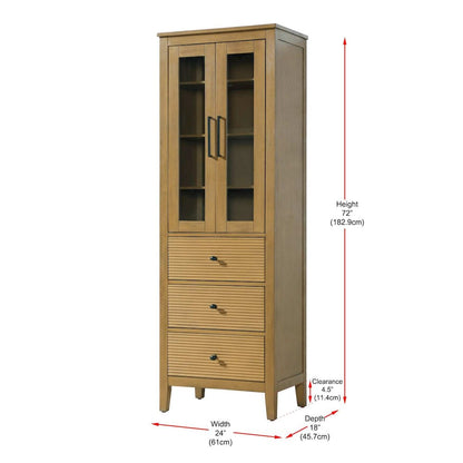 24 Inch Bath Storage Glass Cabinet in Honey Teak