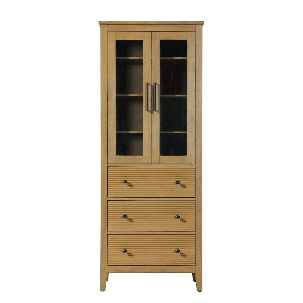 28 Inch Bath Storage Glass Cabinet in Honey Teak