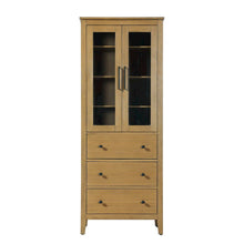 28 Inch Bath Storage Glass Cabinet in Honey Teak
