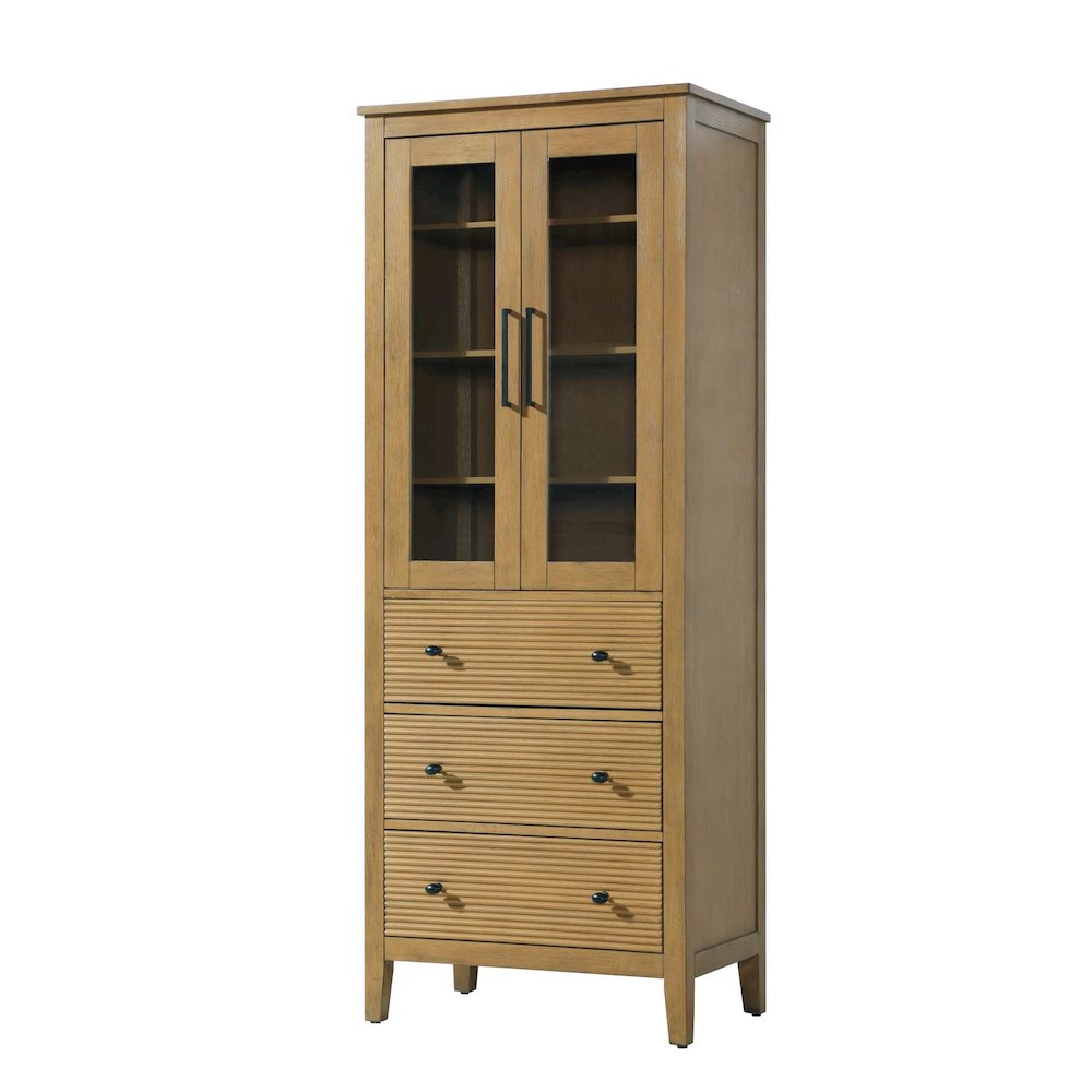 28 Inch Bath Storage Glass Cabinet in Honey Teak