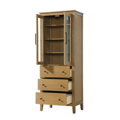 28 Inch Bath Storage Glass Cabinet in Honey Teak