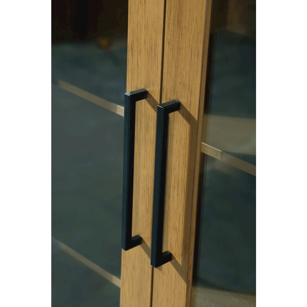 28 Inch Bath Storage Glass Cabinet in Honey Teak