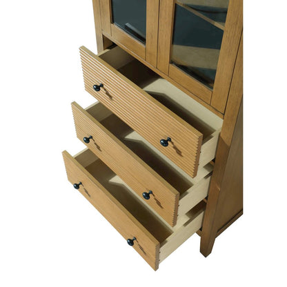 28 Inch Bath Storage Glass Cabinet in Honey Teak