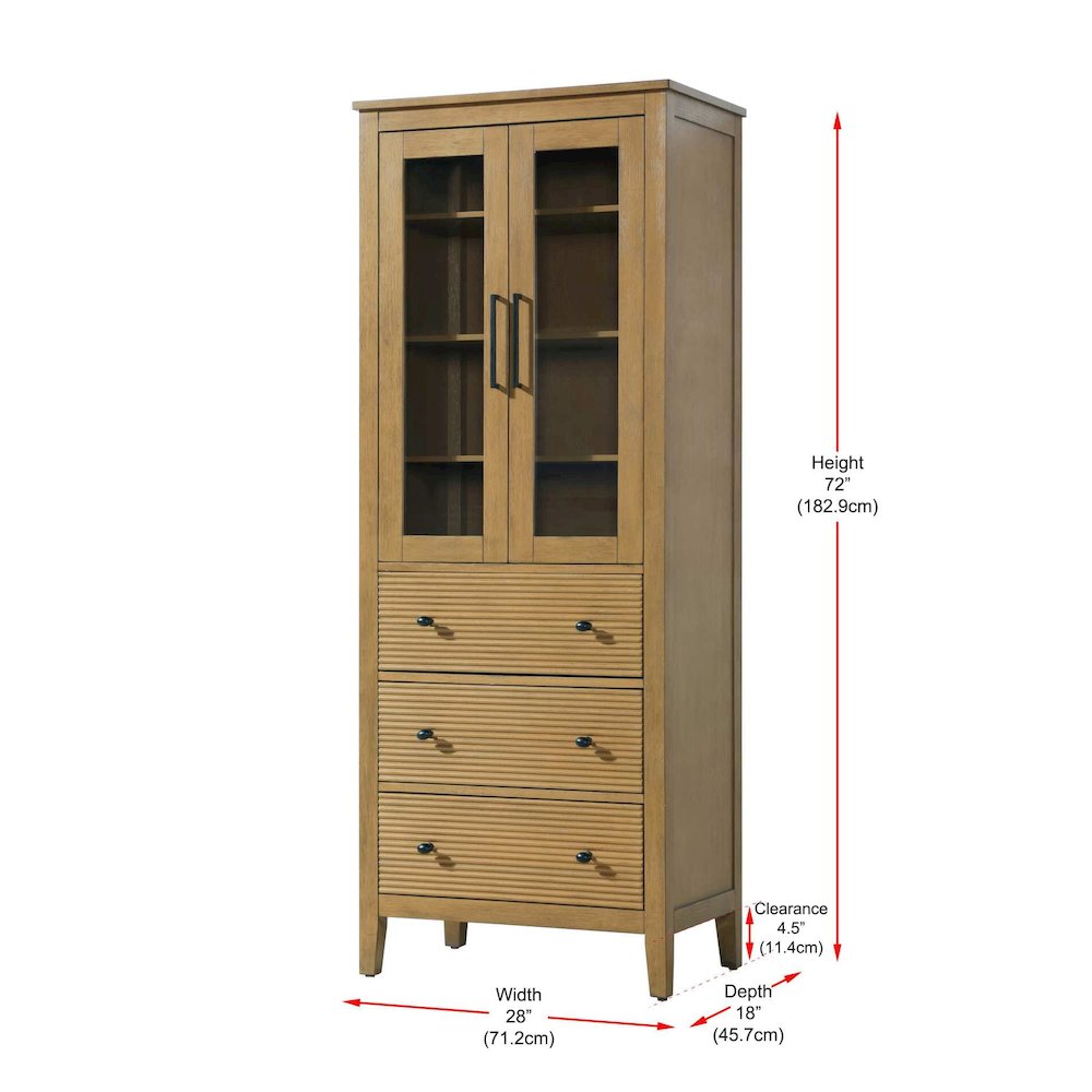 28 Inch Bath Storage Glass Cabinet in Honey Teak