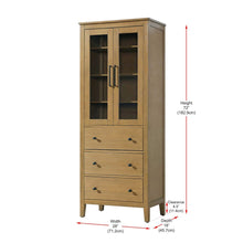 28 Inch Bath Storage Glass Cabinet in Honey Teak