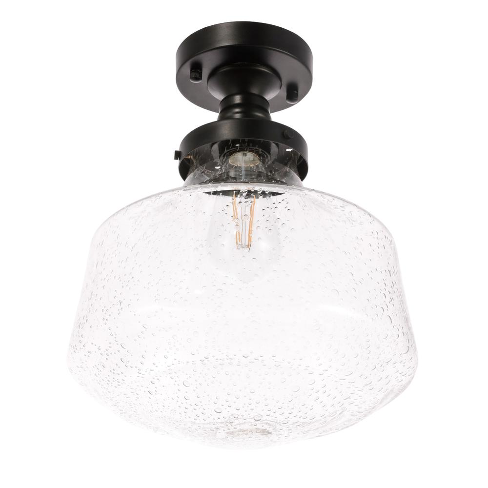 Lyle 1 light Black and Clear seeded glass Flush mount