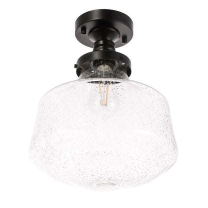 Lyle 1 light Black and Clear seeded glass Flush mount