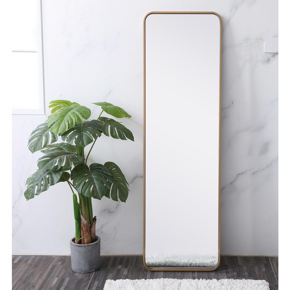Soft corner metal rectangular mirror 18x60 inch in Brass