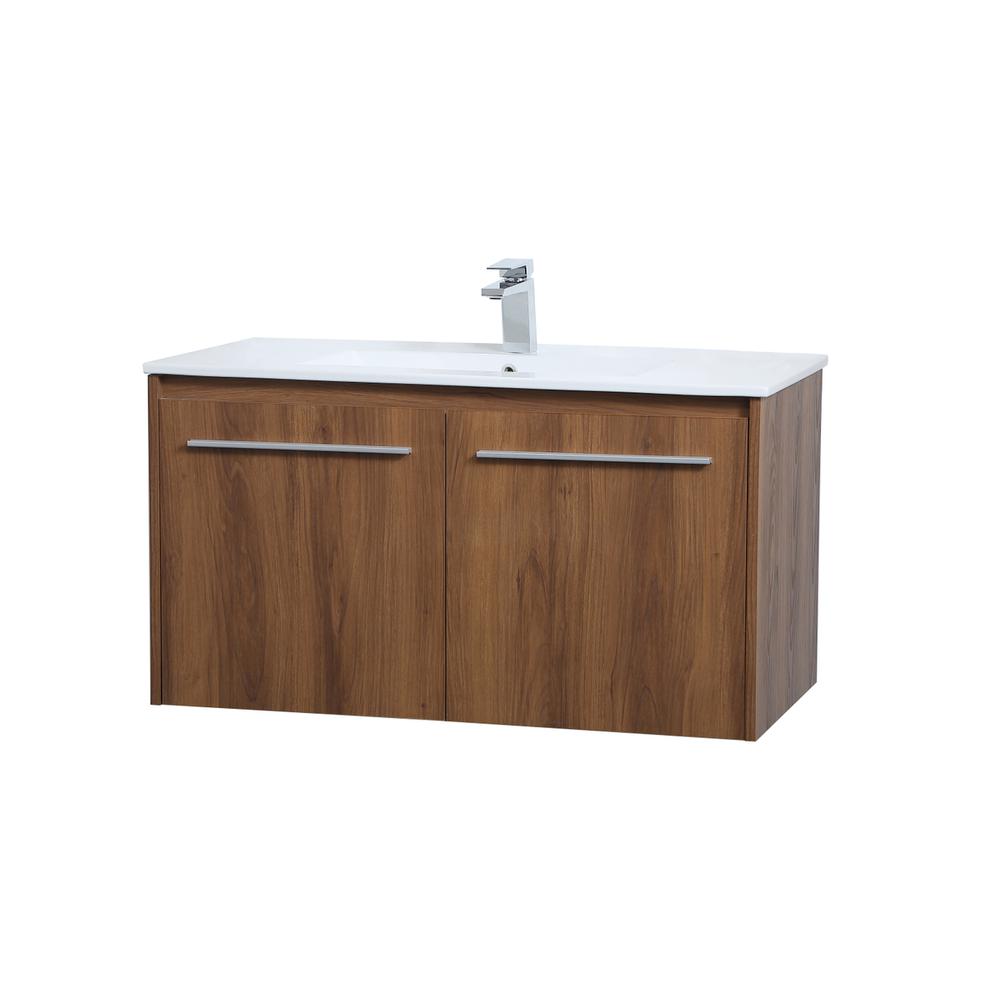 36 inch  Single Bathroom Floating Vanity in Walnut Brown