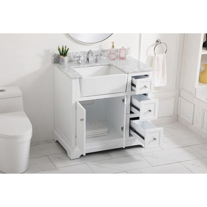 36 inch Single bathroom vanity in white with backsplash