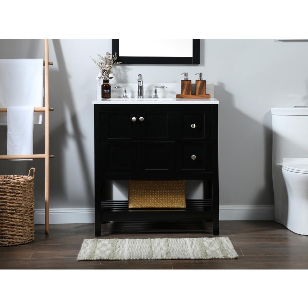 32 inch Single bathroom vanity in black with backsplash