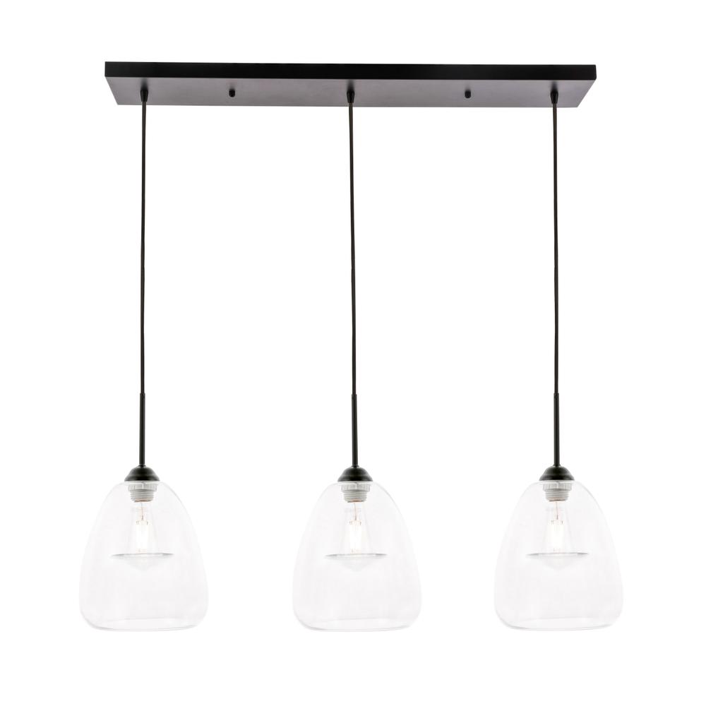 Kason 3 light Black and Clear glass pendant