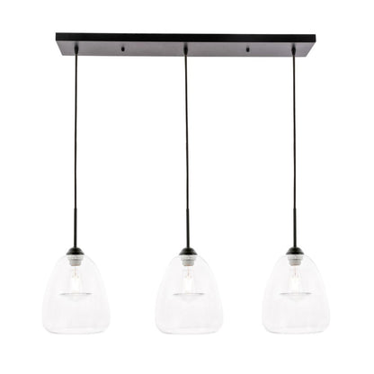 Kason 3 light Black and Clear glass pendant