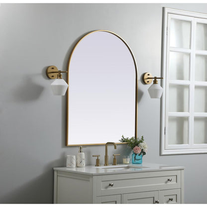 Metal Frame Arch Mirror 33x42 Inch in Brass