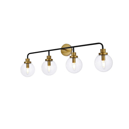 Hanson 4 lights bath sconce in black with brass with clear shade