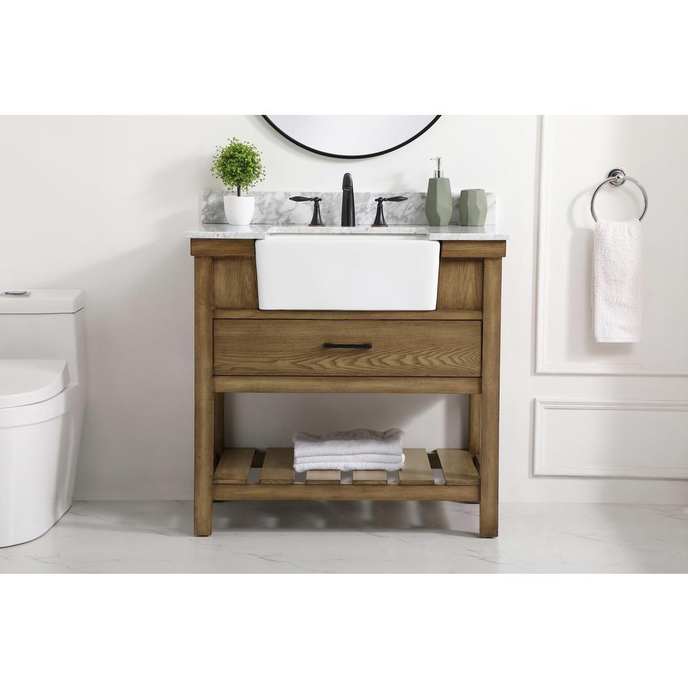 36 inch Single bathroom vanity in driftwood with backsplash
