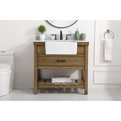 36 inch Single bathroom vanity in driftwood with backsplash