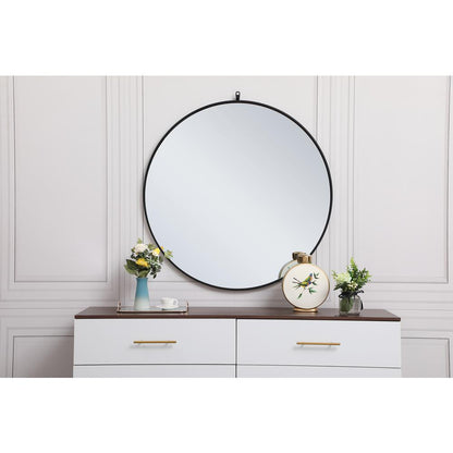 Metal frame round mirror with decorative hook 39 inch in Black