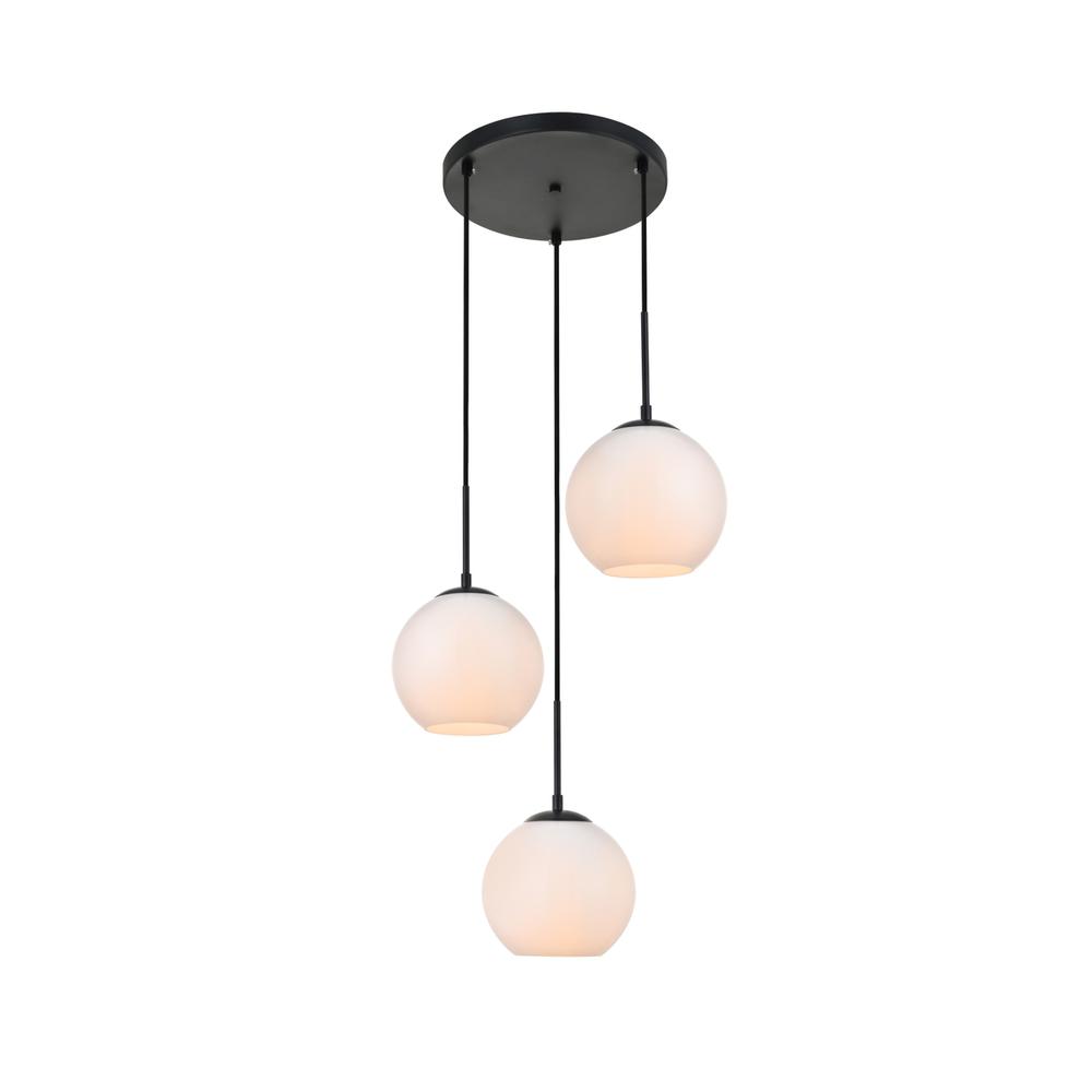 Baxter 3 Lights Black Pendant With Frosted White Glass