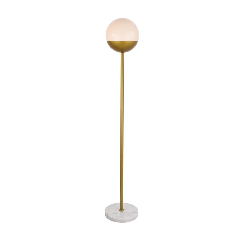 Eclipse 1 Light Brass Floor Lamp With Frosted White Glass