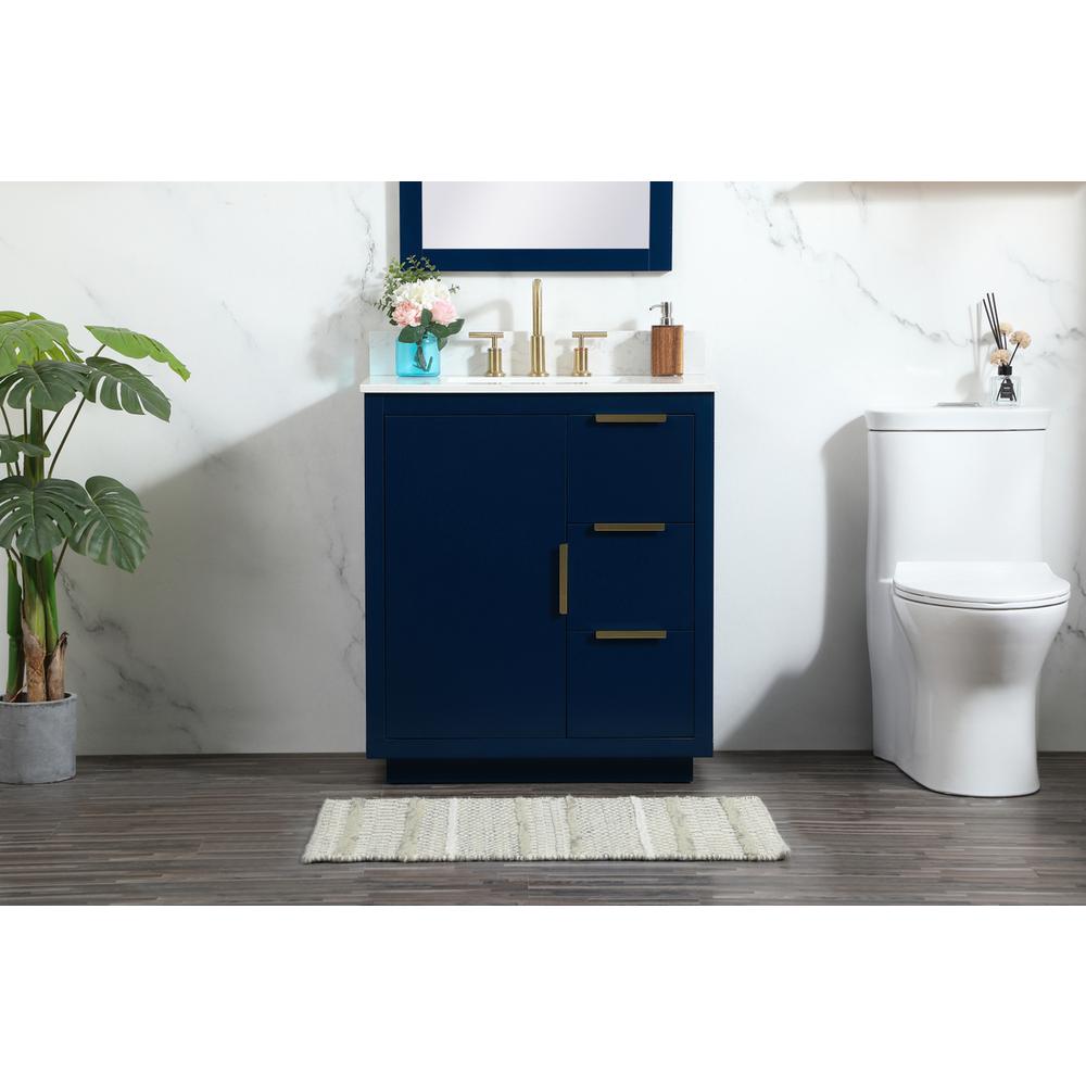 30 inch Single bathroom vanity in blue with backsplash