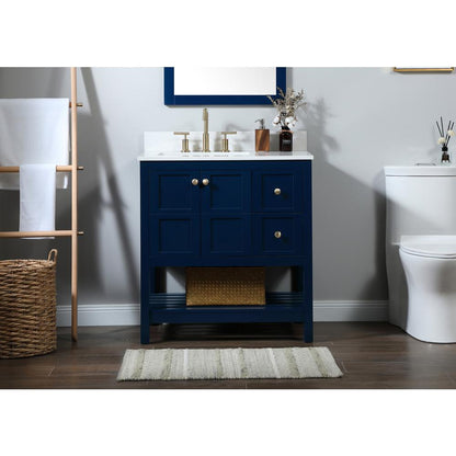 32 inch Single bathroom vanity in blue with backsplash