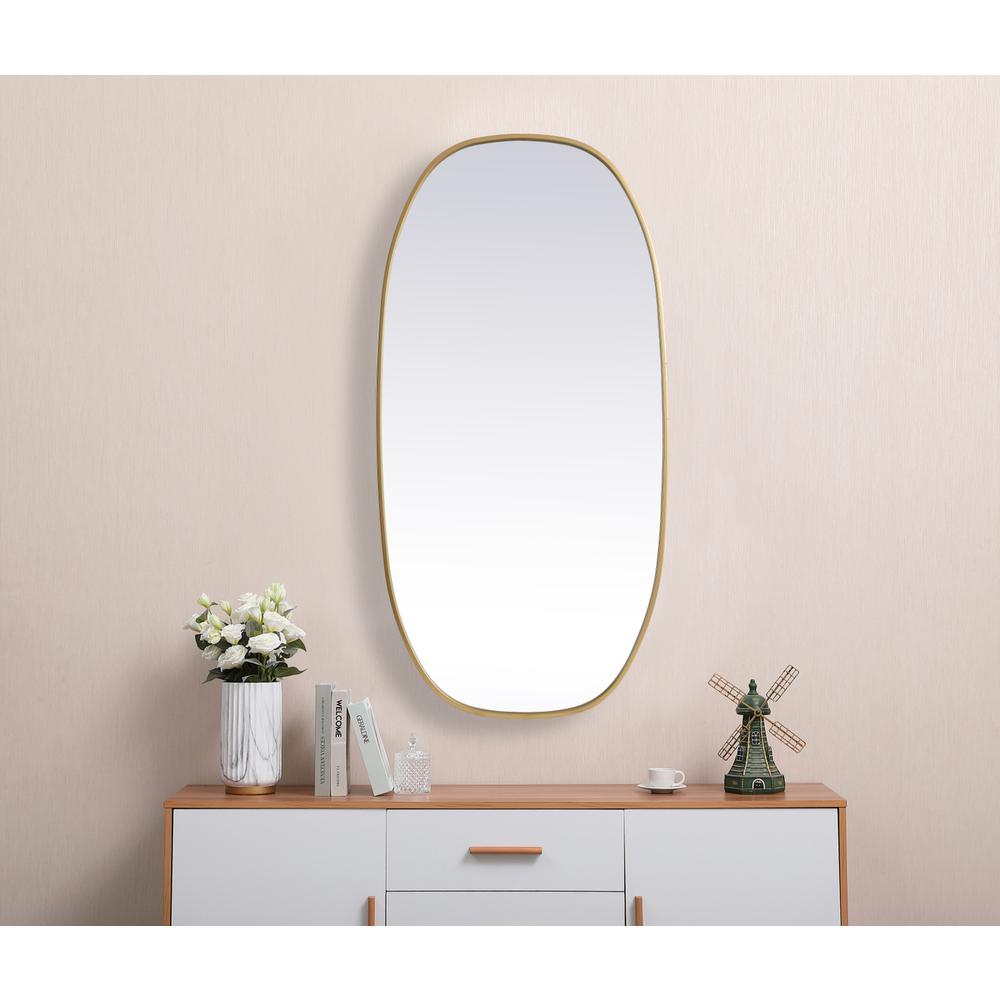 Metal Frame Oval Mirror 24x48 Inch in Brass