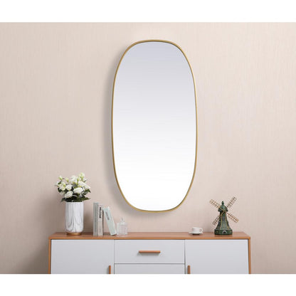 Metal Frame Oval Mirror 24x48 Inch in Brass