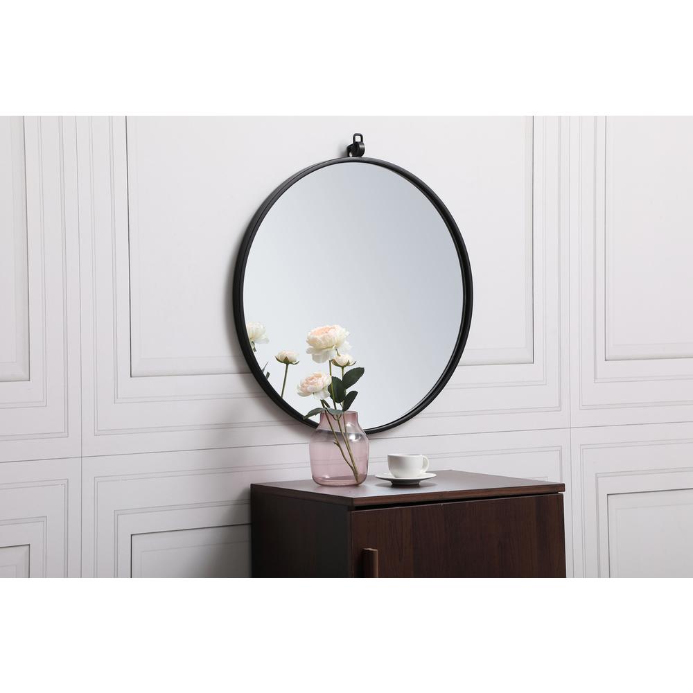 Metal frame round mirror with decorative hook 21 inch in Black