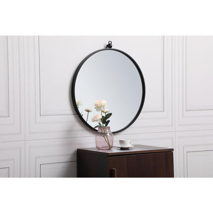 Metal frame round mirror with decorative hook 21 inch in Black