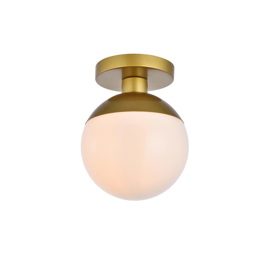 Eclipse 1 Light Brass Flush Mount With Frosted White Glass