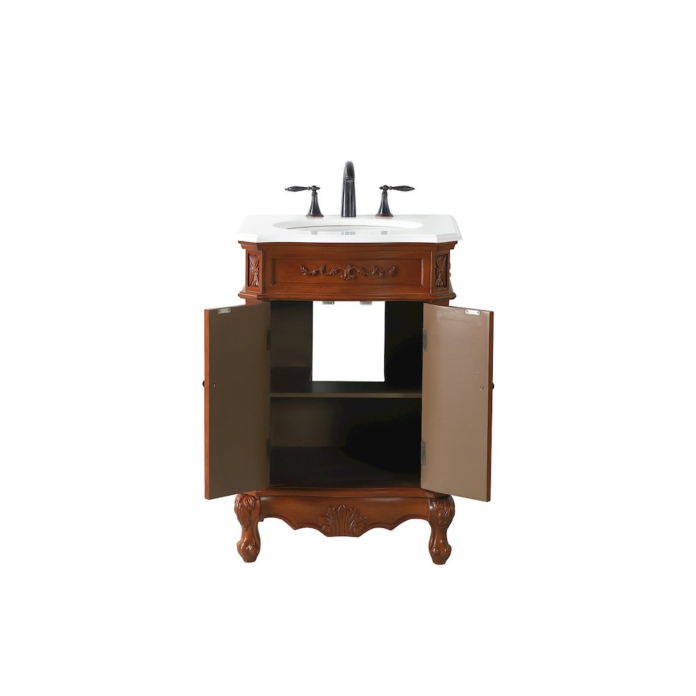 24 inch Single Bathroom vanity in Brown with ivory white engineered marble