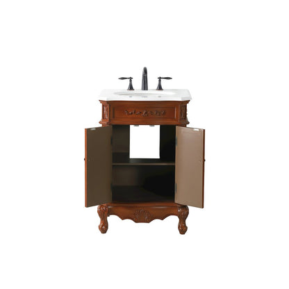 24 inch Single Bathroom vanity in Brown with ivory white engineered marble