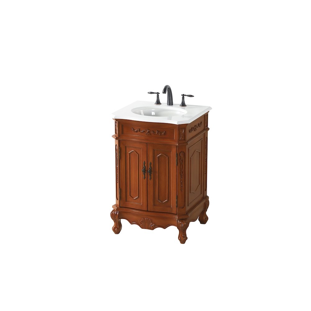 24 inch Single Bathroom vanity in Brown with ivory white engineered marble
